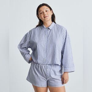Everlane The Woven P.J. Top Cotton Blue Stripes Size Small NWT